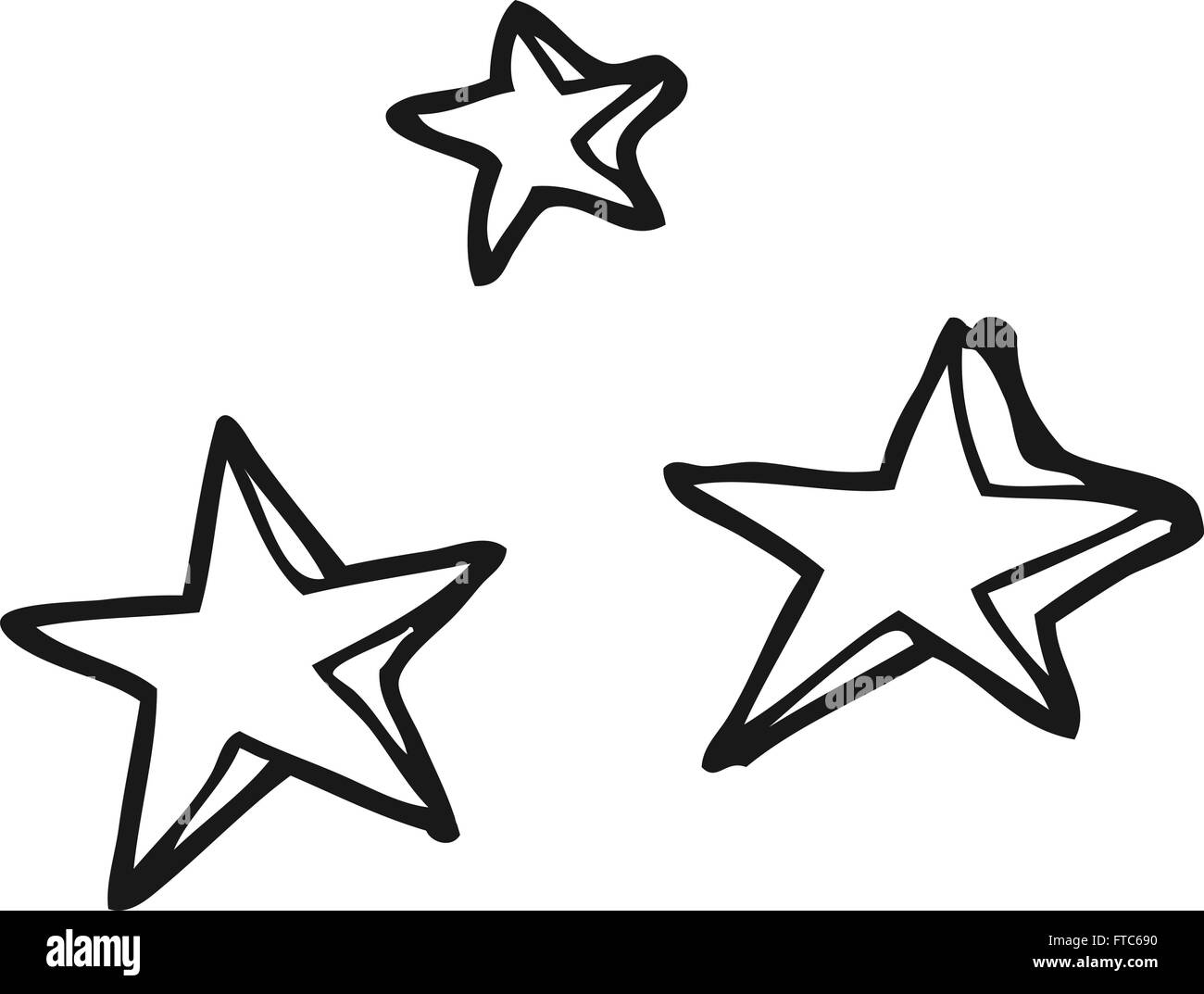freehand drawn black and white cartoon decorative stars doodle Stock ...