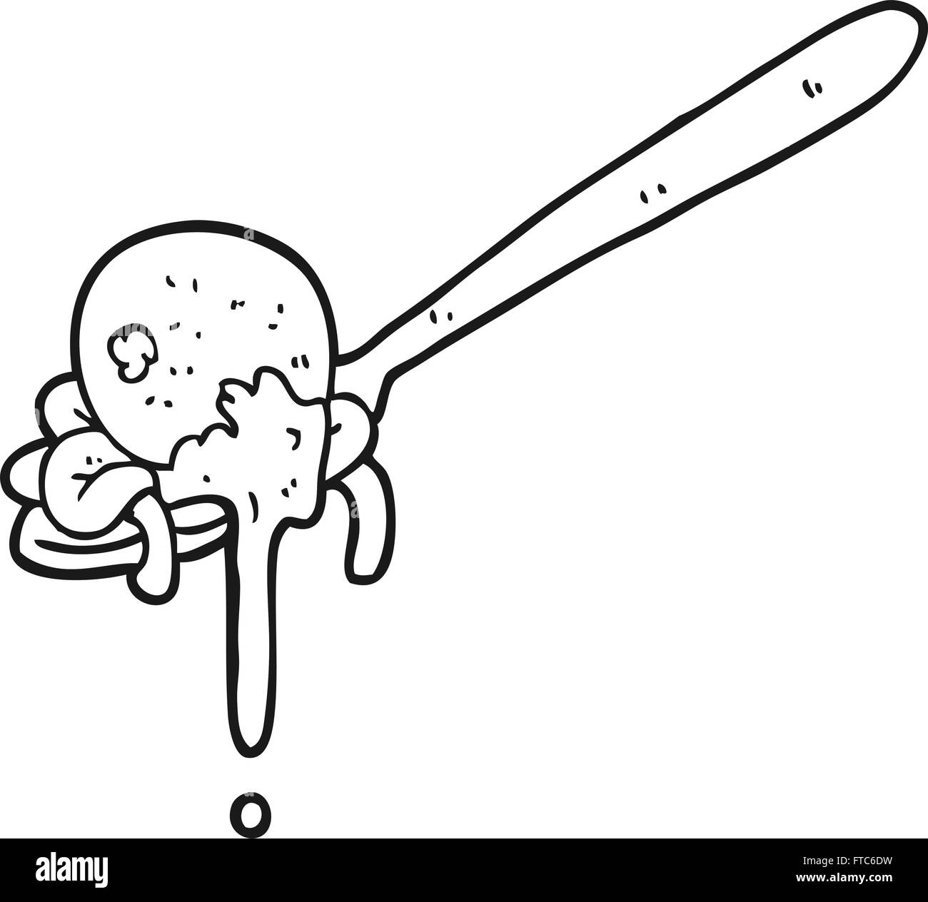 freehand drawn black and white cartoon meatball and spaghetti Stock