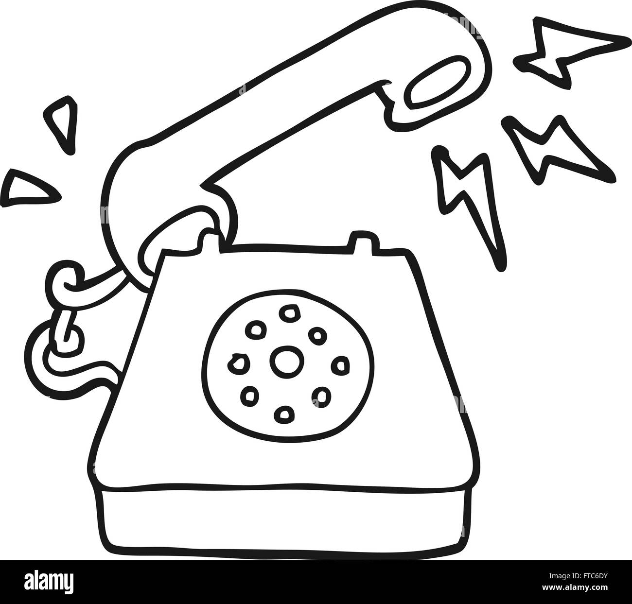 freehand drawn black and white cartoon ringing telephone Stock Vector