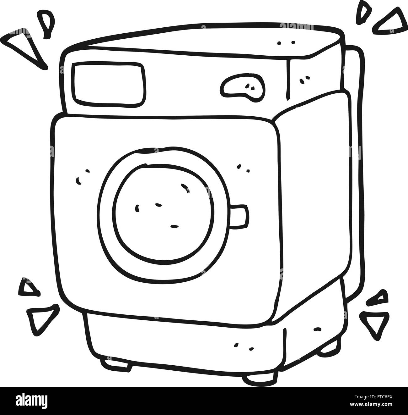 freehand drawn black and white cartoon rumbling washing machine Stock Vector