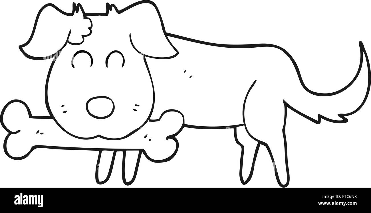 freehand drawn black and white cartoon dog with bone Stock Vector Image