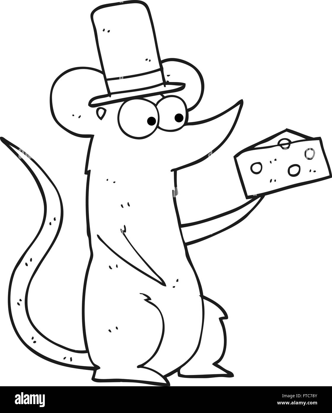 freehand drawn black and white cartoon mouse with cheese Stock Vector