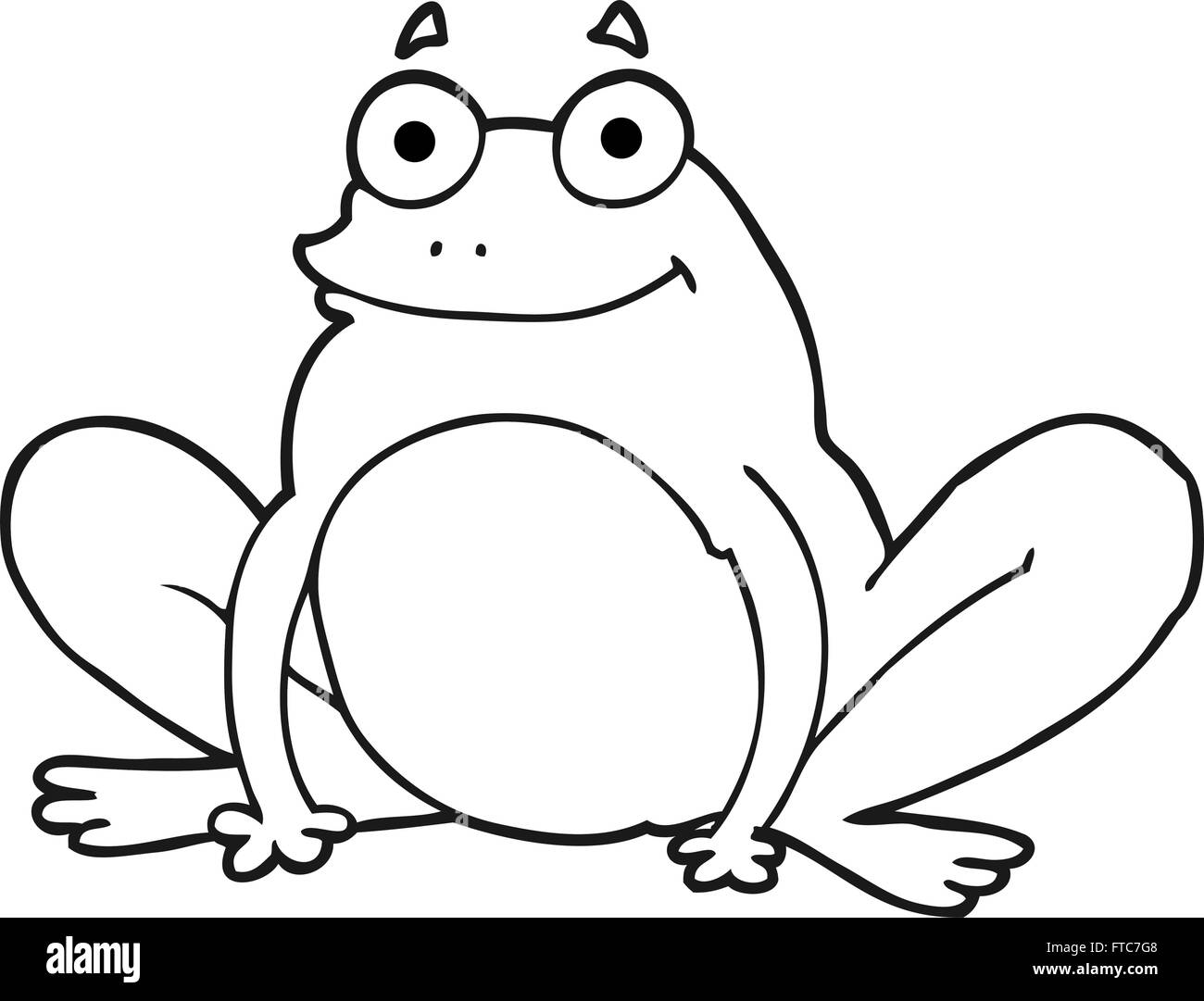 freehand drawn black and white cartoon happy frog Stock Vector