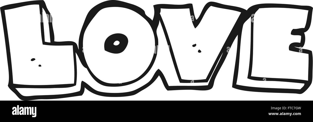 freehand drawn black and white cartoon word love Stock Vector Image ...
