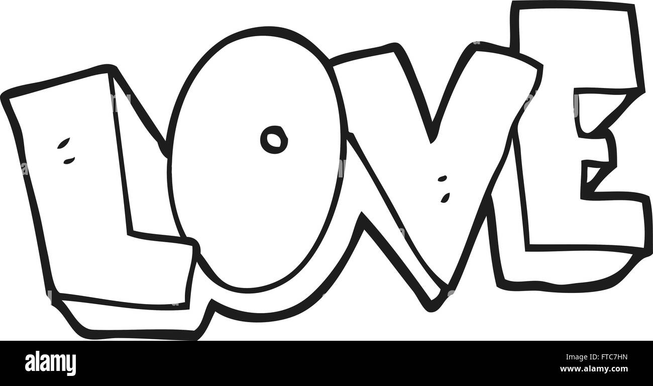 Cartoon illustration love word cute Black and White Stock Photos ...