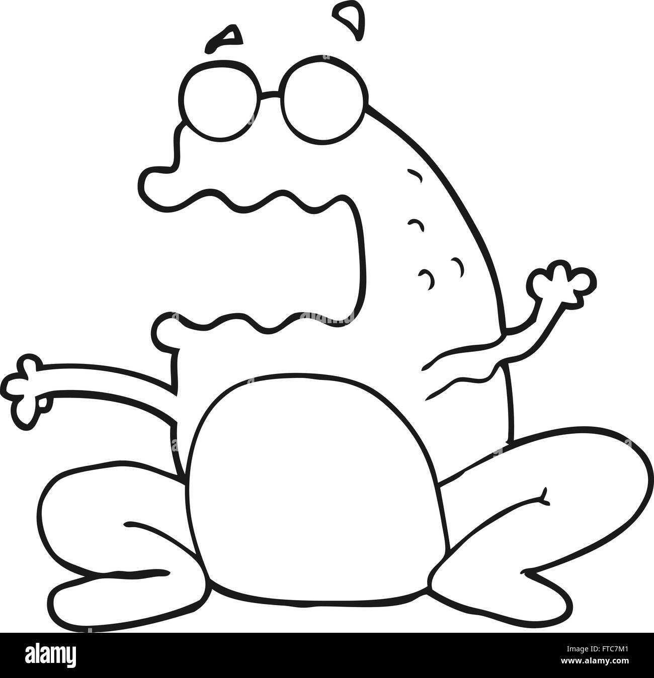freehand drawn black and white cartoon burping frog Stock Vector