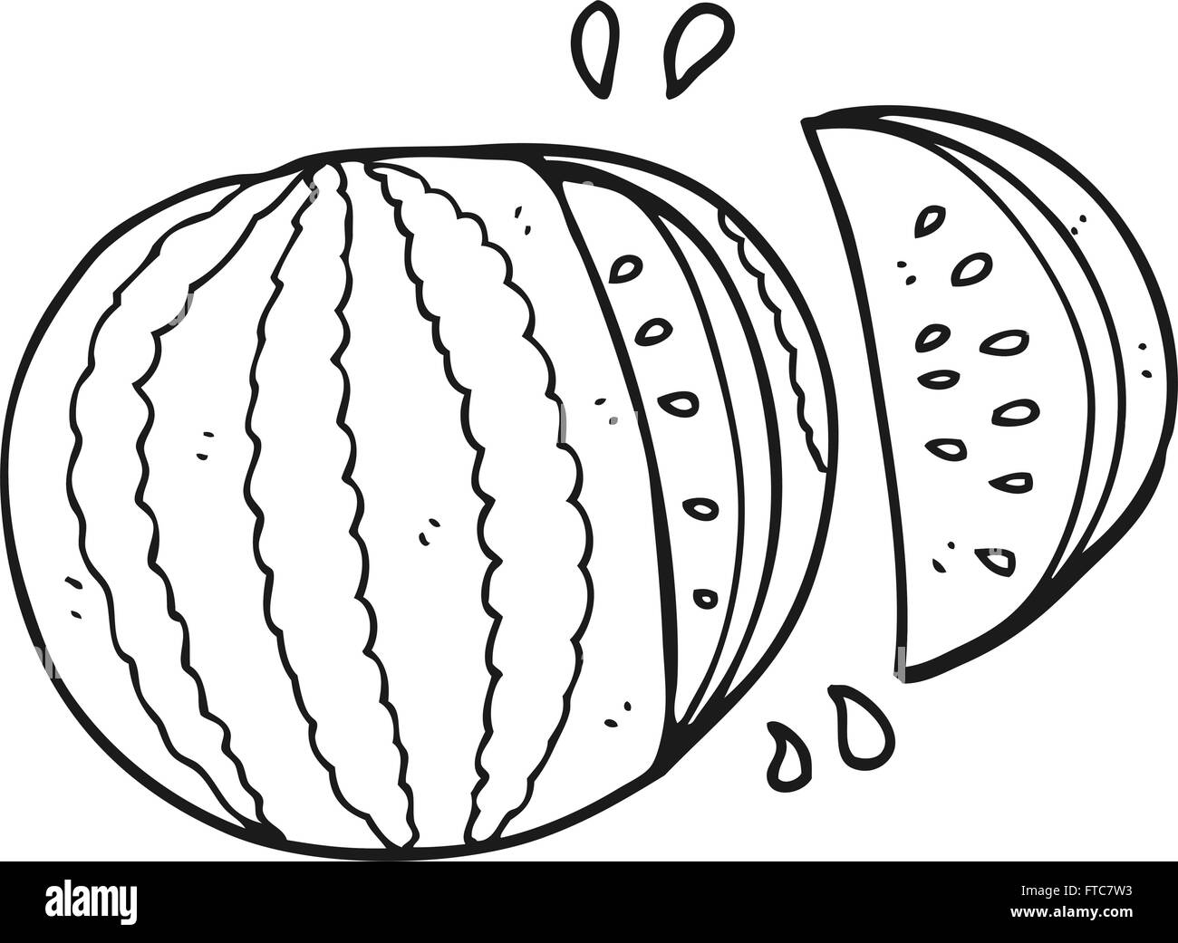 Funny watermelon fruit cartoon illustration Black and White Stock