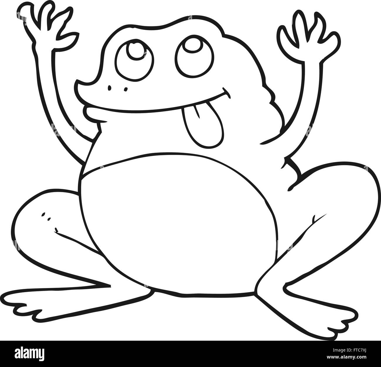 funny freehand drawn black and white cartoon frog Stock Vector