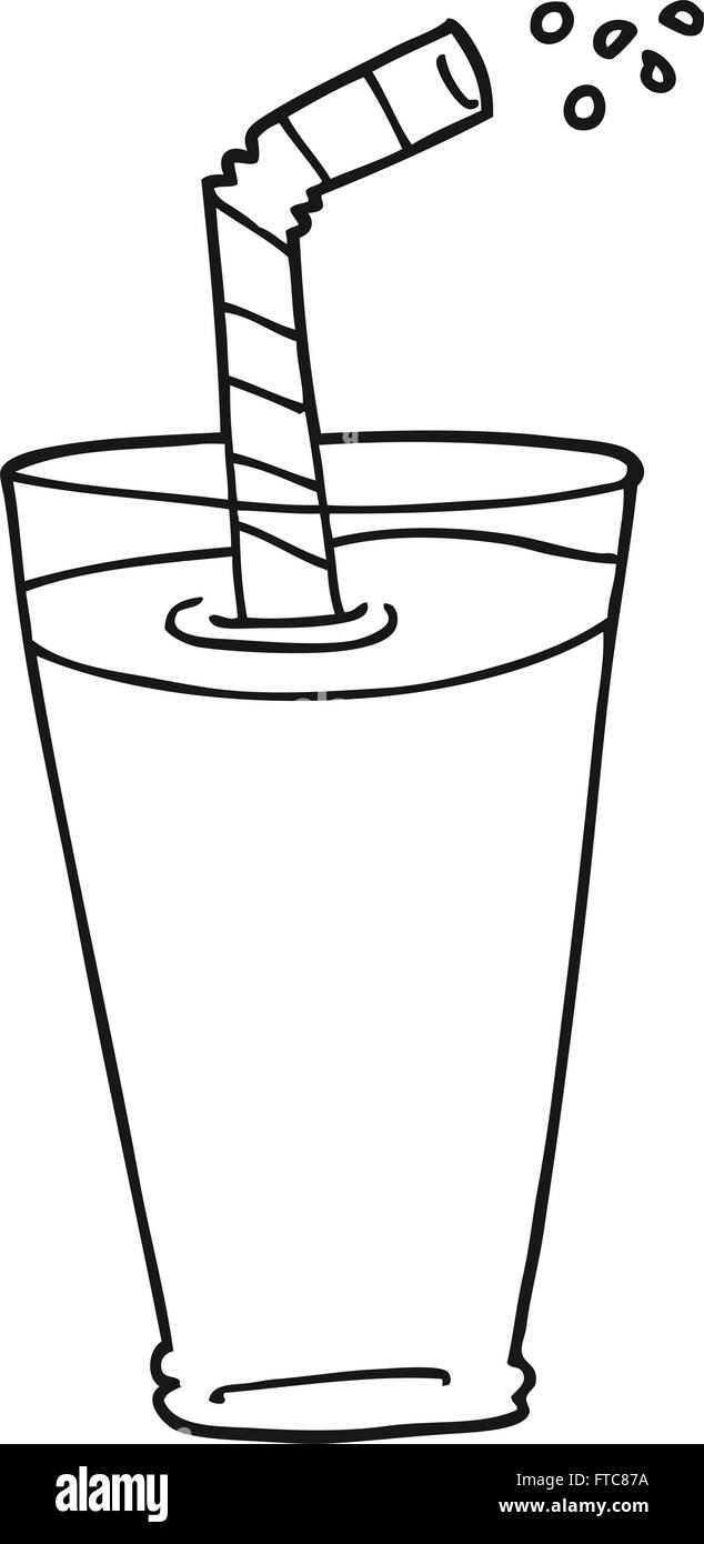 freehand drawn black and white cartoon fizzy drink in glass Stock