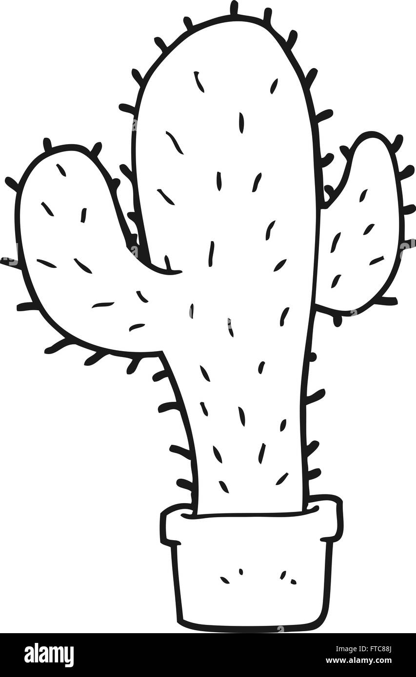 freehand drawn black and white cartoon cactus.