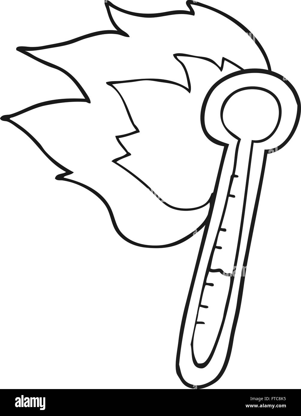 freehand drawn black and white cartoon temperature gauge getting too