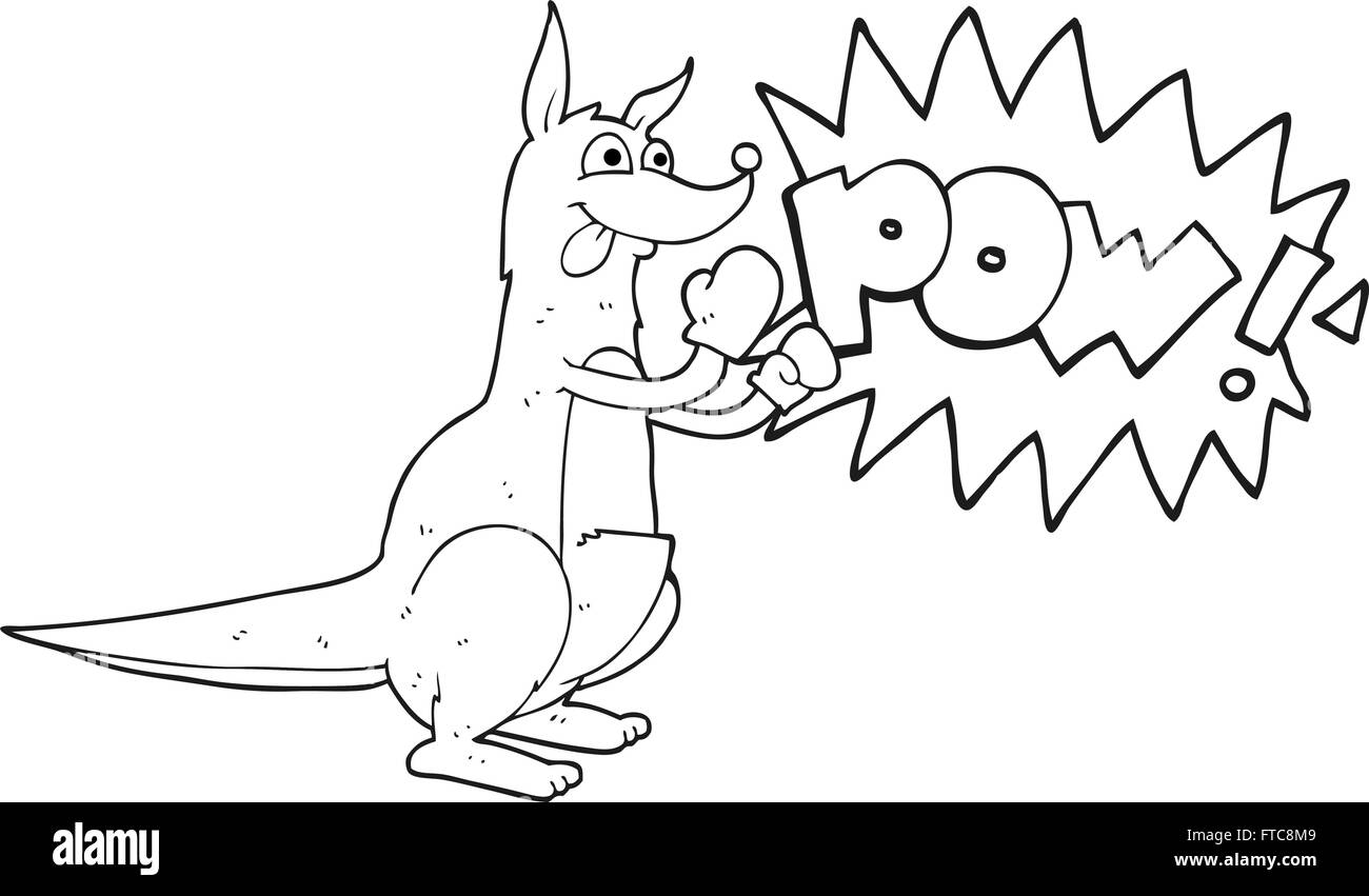 freehand drawn black and white cartoon boxing kangaroo Stock Vector