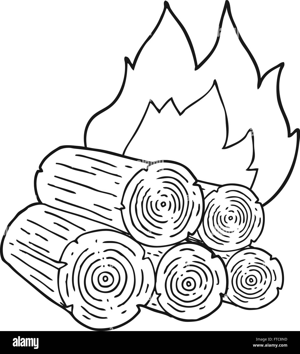 freehand drawn black and white cartoon burning logs Stock Vector