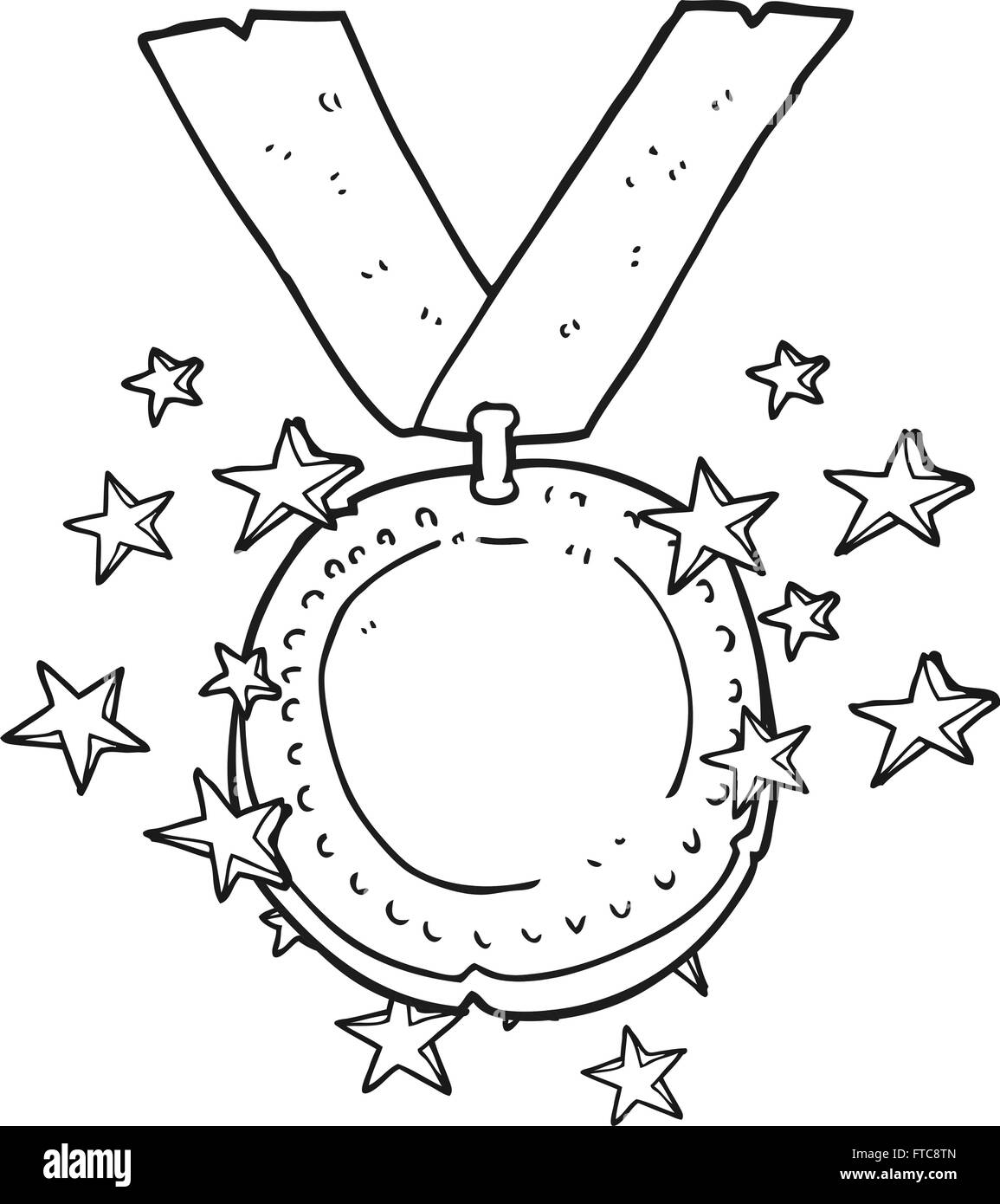 freehand drawn black and white cartoon sparkling gold medal Stock Vector