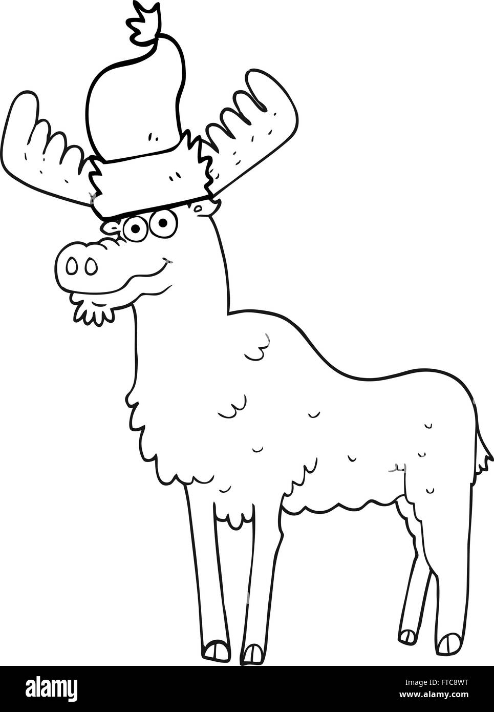freehand drawn black and white cartoon christmas moose Stock Vector