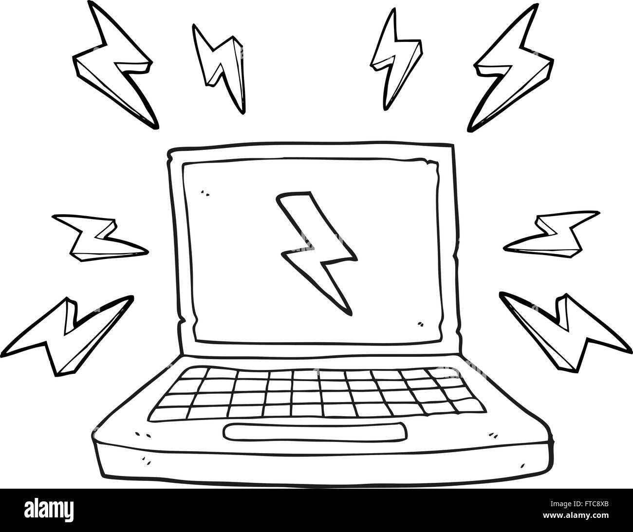 freehand drawn black and white cartoon laptop computer Stock Vector