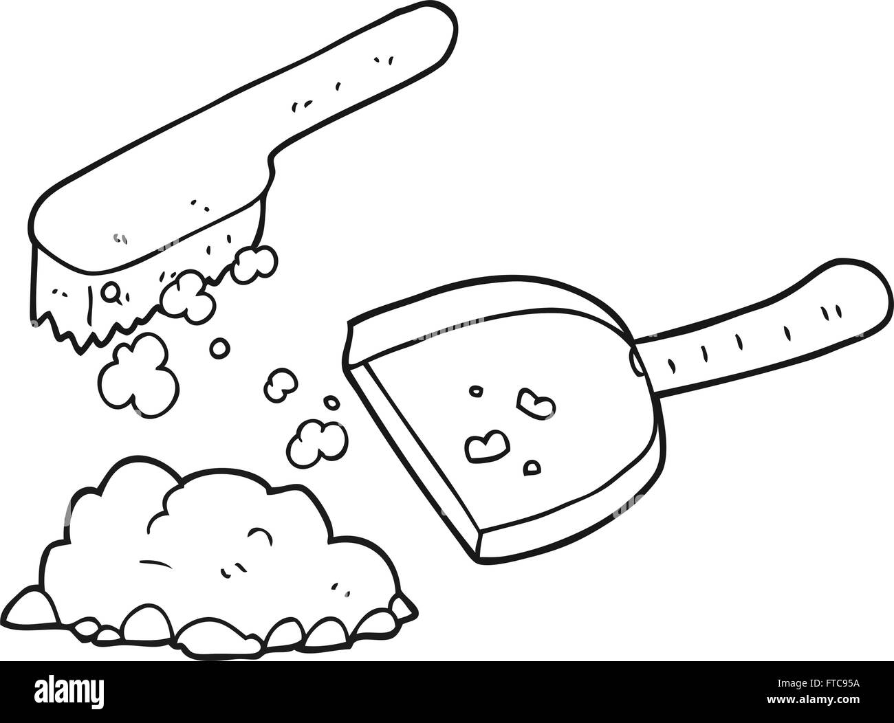 freehand drawn black and white cartoon dust pan and brush Stock Vector