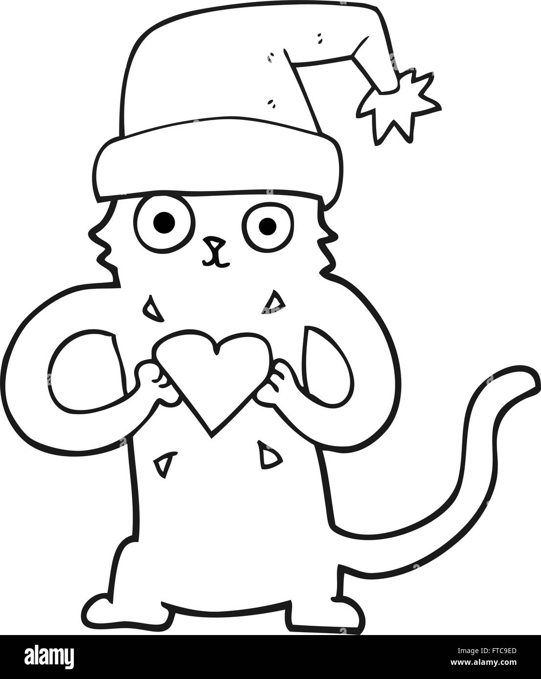 freehand drawn black and white cartoon cat loving christmas Stock ...