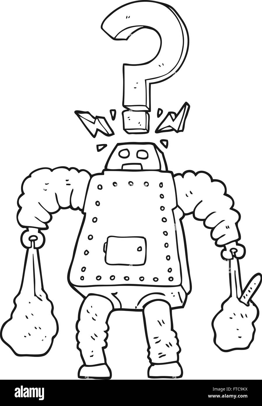 https://c8.alamy.com/comp/FTC9KX/freehand-drawn-black-and-white-cartoon-confused-robot-carrying-shopping-FTC9KX.jpg