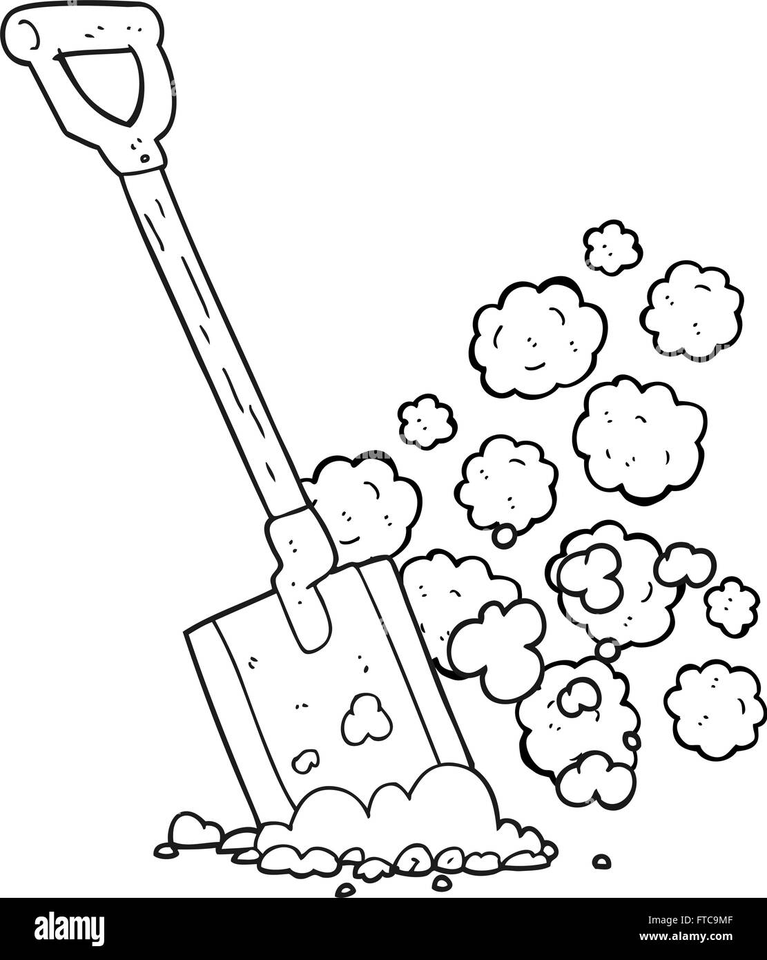 freehand drawn black and white cartoon shovel in dirt Stock Vector