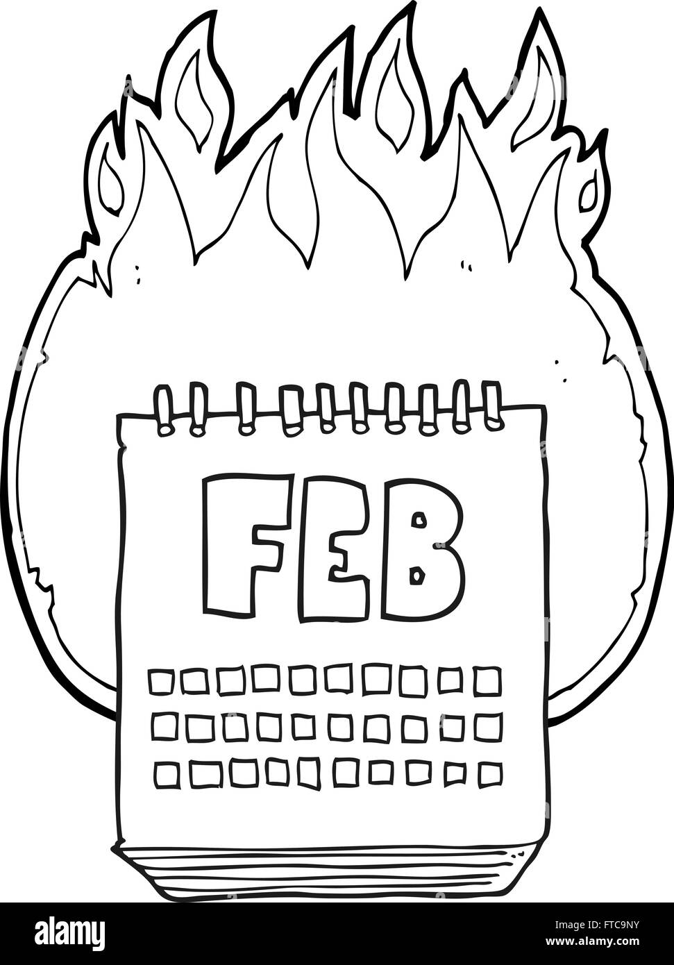 freehand drawn black and white cartoon calendar showing month of