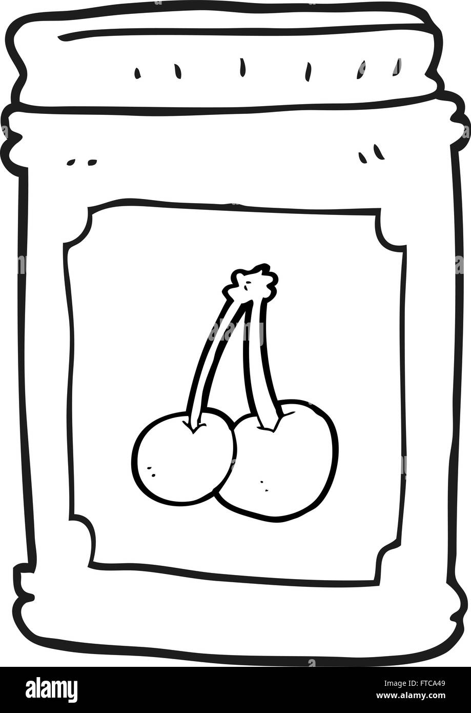 freehand drawn black and white cartoon cherry jam jar Stock Vector