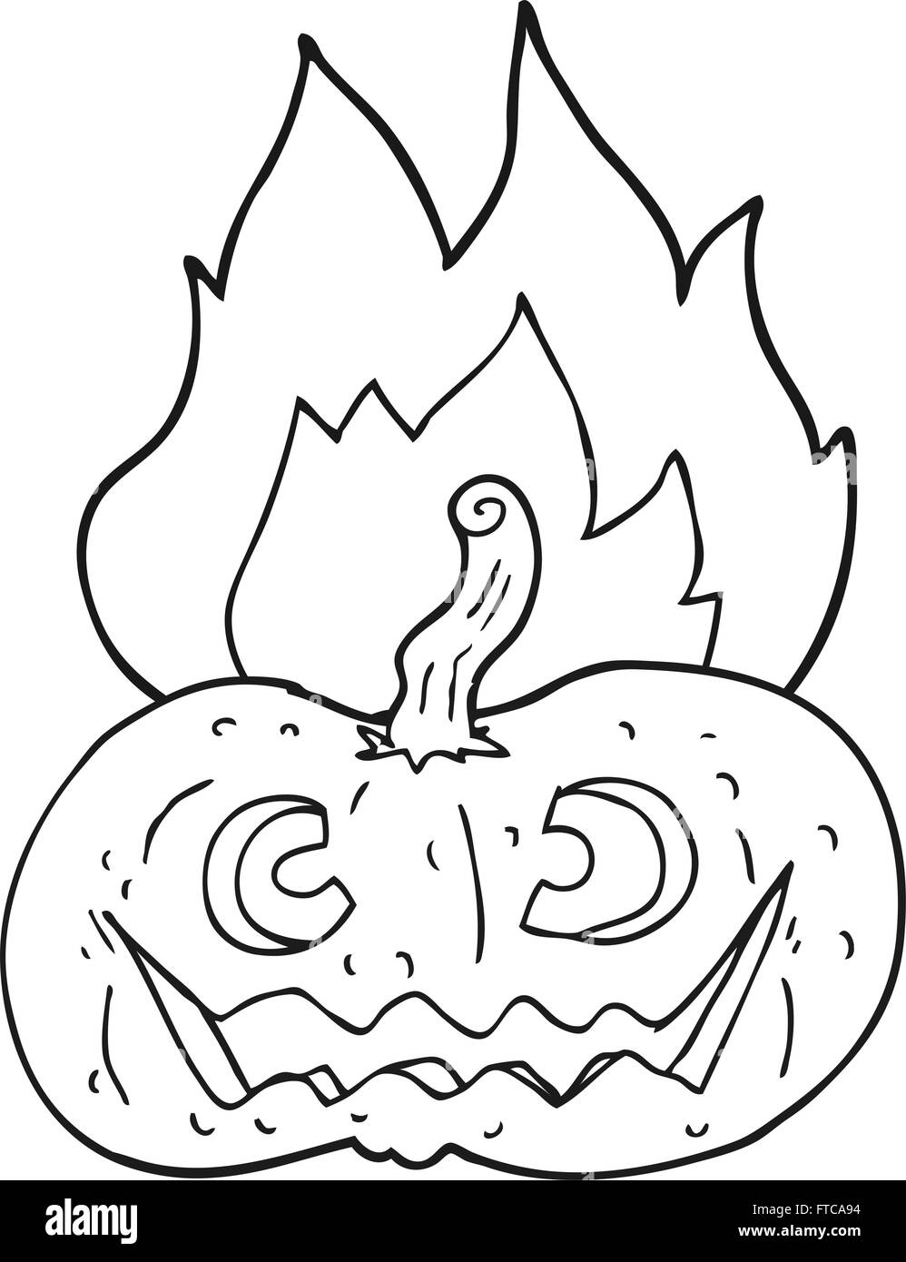 freehand drawn black and white cartoon flaming halloween pumpkin Stock ...