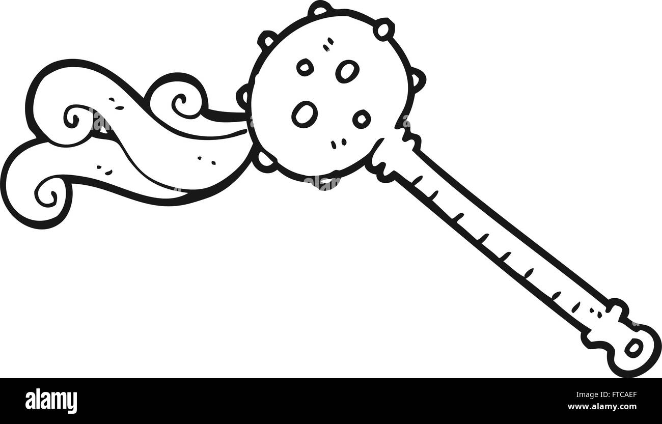 freehand drawn black and white cartoon medieval mace Stock Vector Image