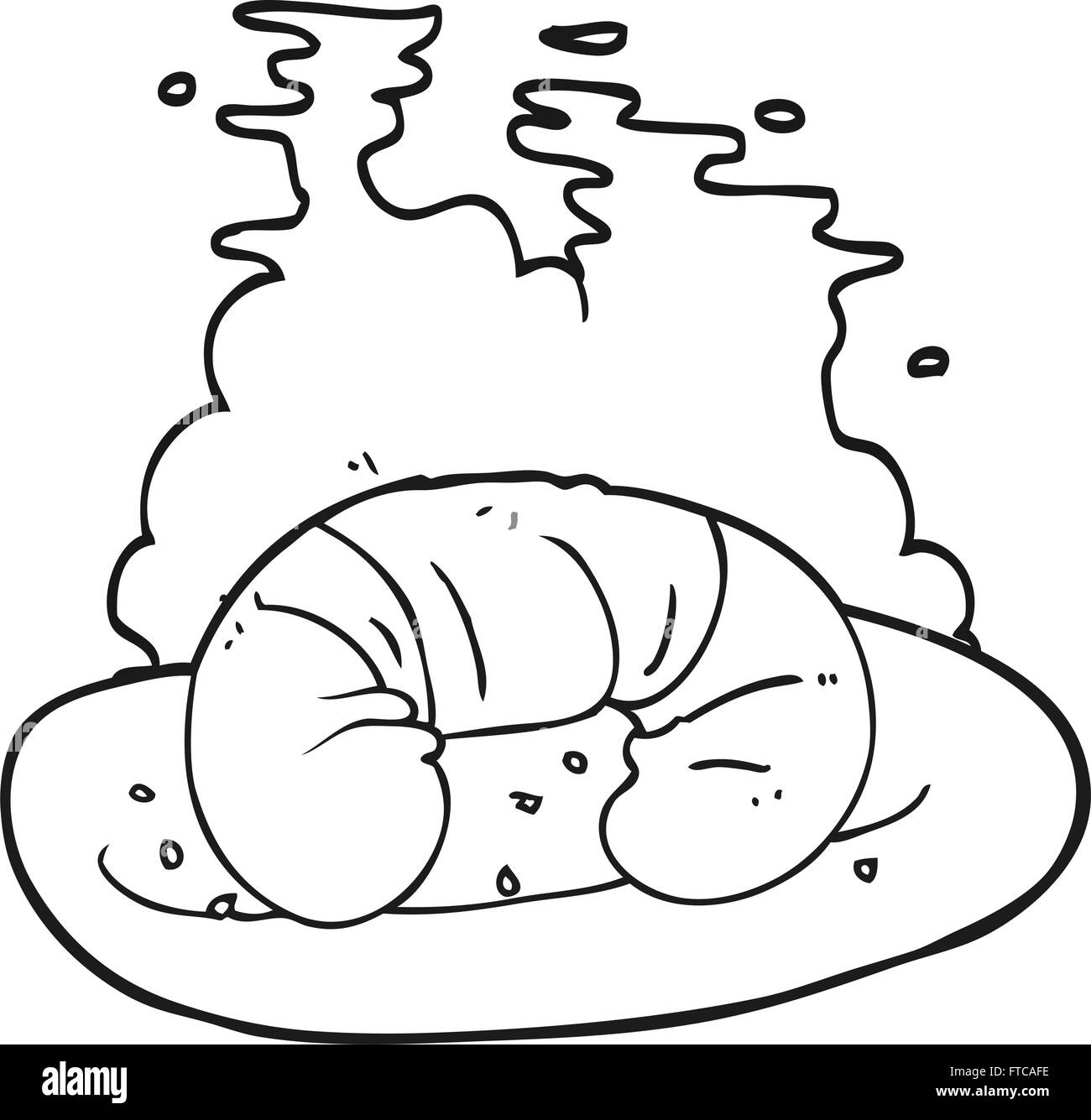 freehand drawn black and white cartoon hot croissant Stock Vector