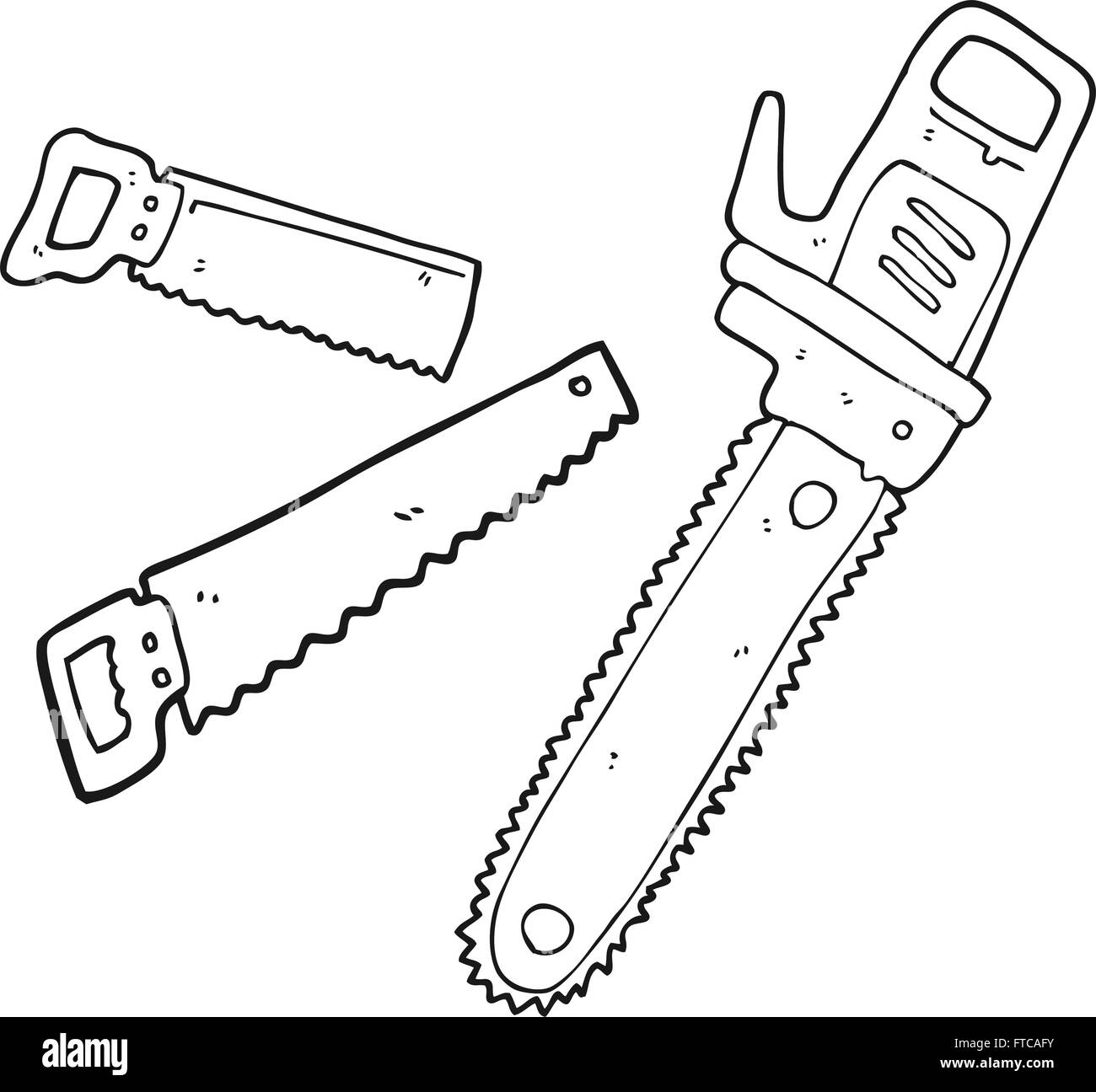 freehand black and white cartoon drawing of saws Stock Vector Image ...