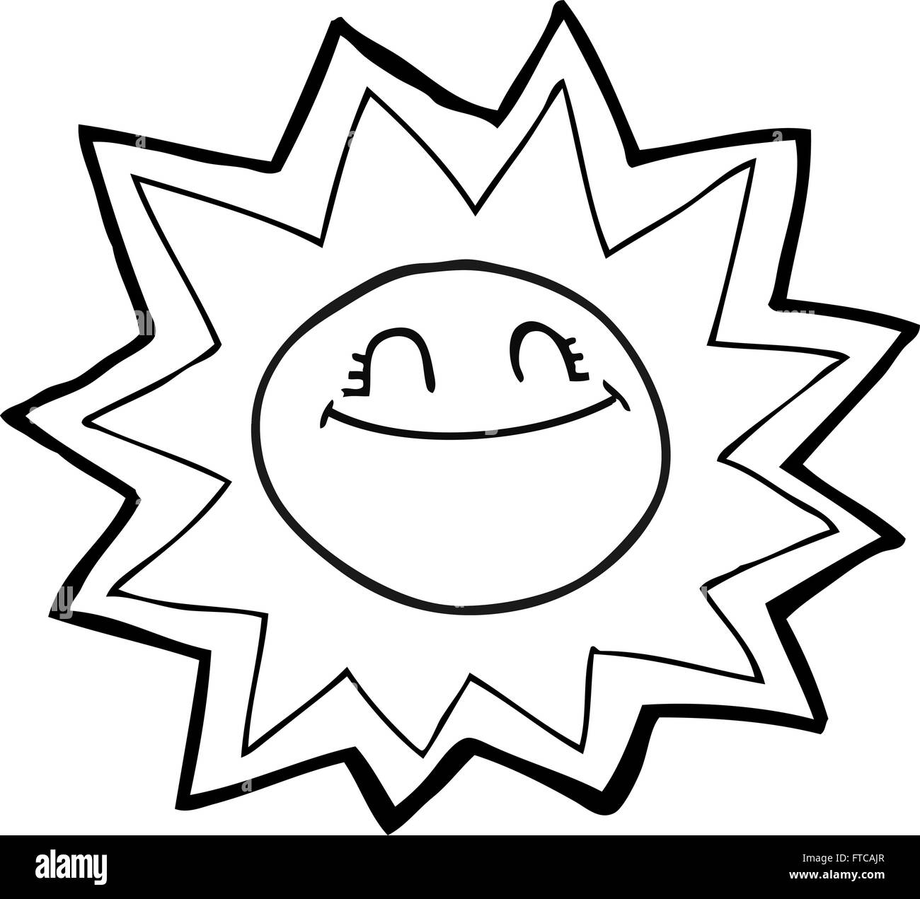 happy freehand drawn black and white cartoon sun Stock Vector Image