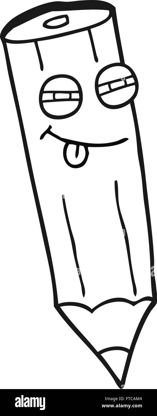 happy freehand drawn black and white cartoon sly pencil Stock Vector ...