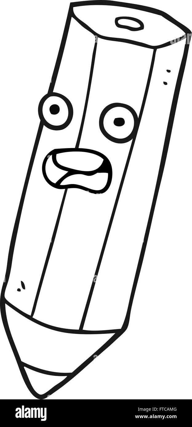 happy freehand drawn black and white cartoon pencil Stock Vector Image ...