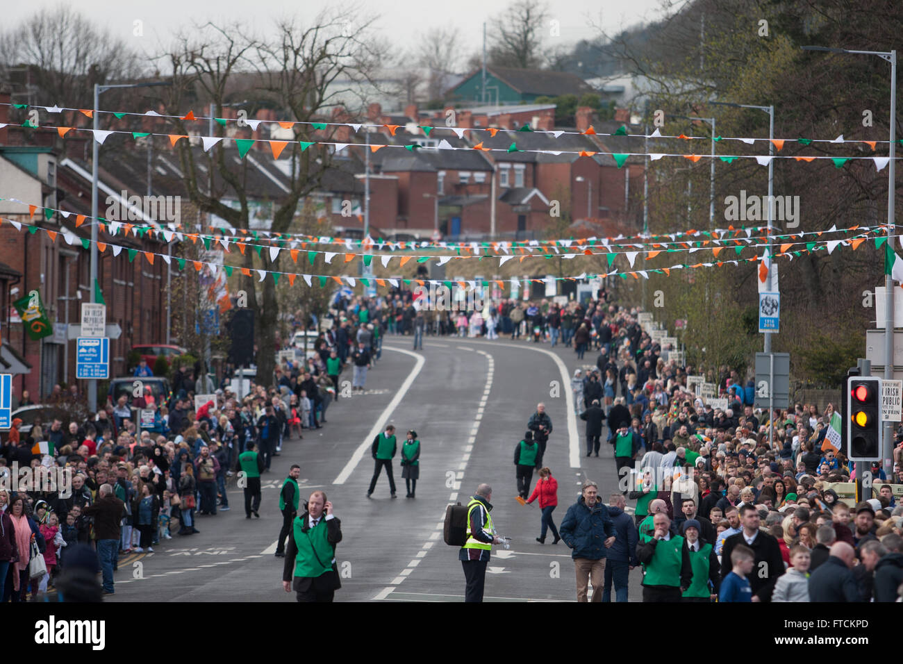 Falls Road, Belfast,UK 27th March 2016 A large crowd at the Easter Rising 100th Anniversary  Parade Credit:  Bonzo/Alamy Live News Stock Photo