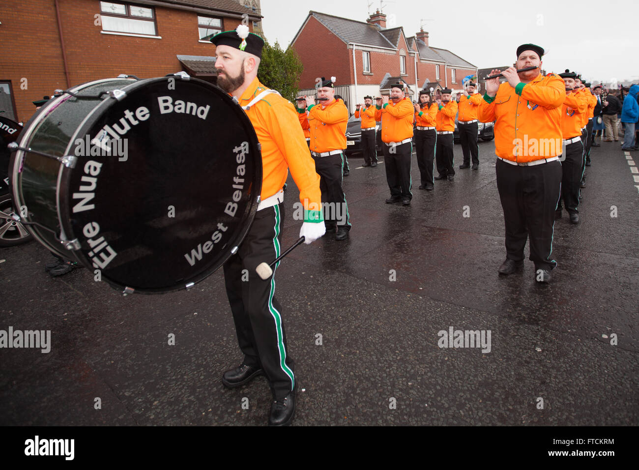 Falls Road, Belfast,UK 27th March 2016 Eire Nua (New ireland) Flute band whom took part in the Easter Rising 100th Anniversary  Parade Credit:  Bonzo/Alamy Live News Stock Photo