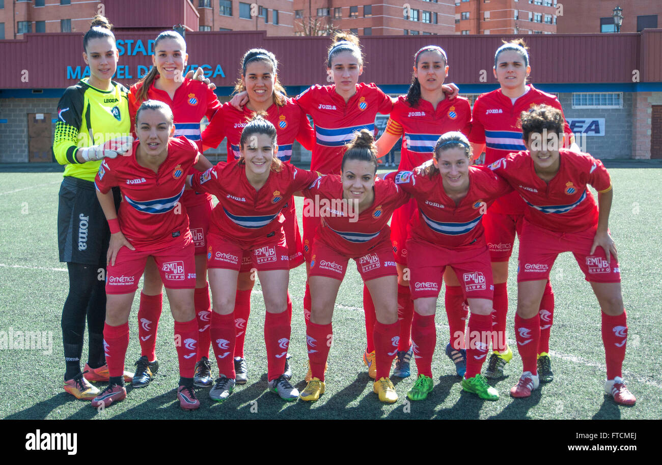 Oviedo, Spain. 27th March, 2016. Initial team of RCD espanyol during the football match of Spanish Women's Football League between Oviedo Moderno CF and RCD Espanyol at Diaz Vega Stadium on March 27, 2016 in Oviedo, Spain. Credit:  David Gato/Alamy Live News Stock Photo
