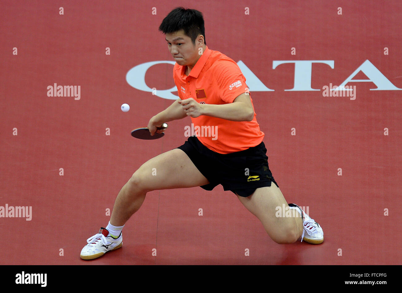 Doha Qatar 27th Mar 2016 Fan Zhendong Of China Competes During The Final Of Men S Singles Against Ma Long Of China At The 2016 Ittf World Tour Qatar Open Table Tennis Tournament