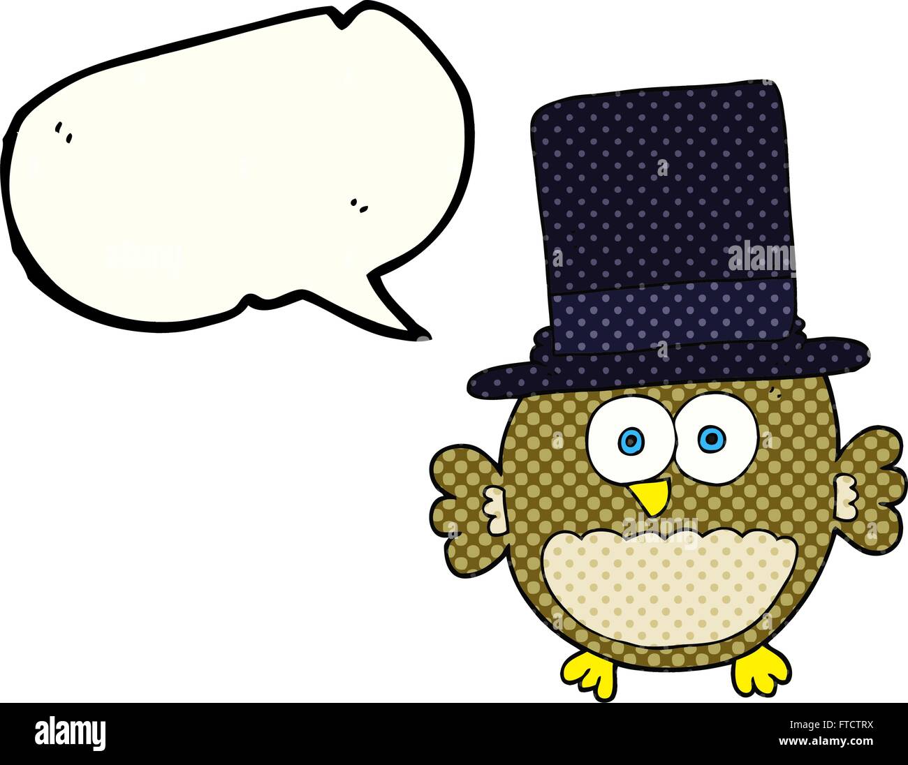 freehand drawn comic book speech bubble cartoon owl in top hat Stock ...