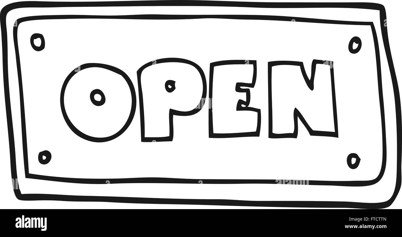 Cartoon open shop sign Black and White Stock Photos & Images Alamy