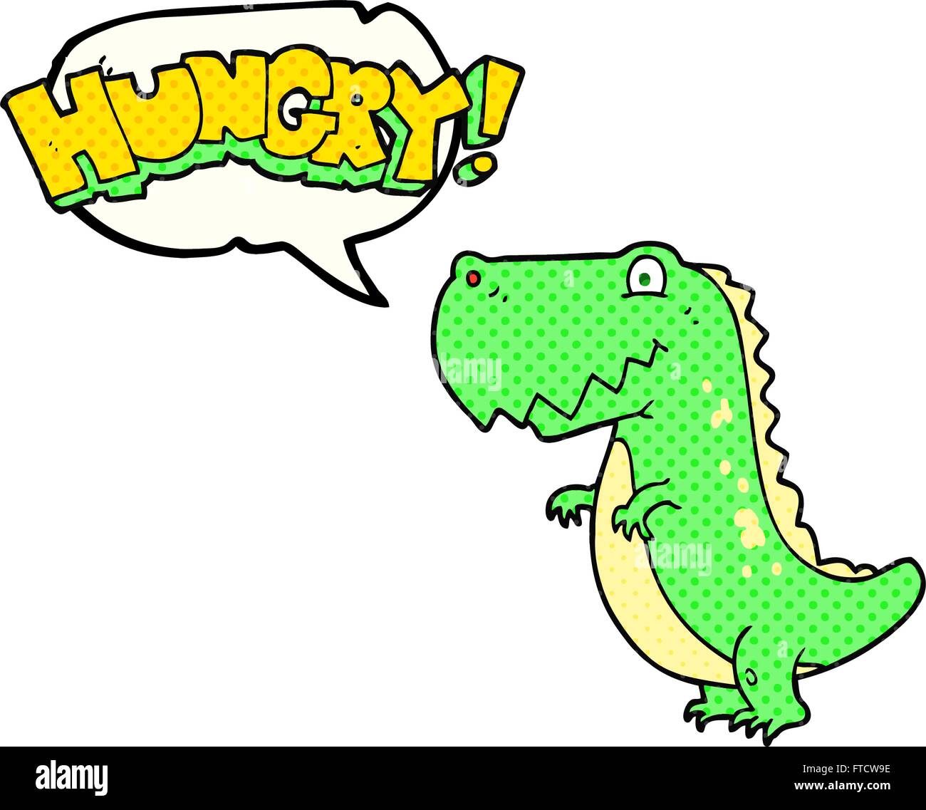 freehand drawn comic book speech bubble cartoon hungry dinosaur Stock Vector
