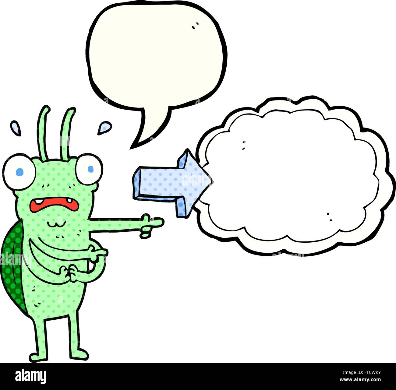 freehand drawn comic book speech bubble cartoon bug pointing Stock ...