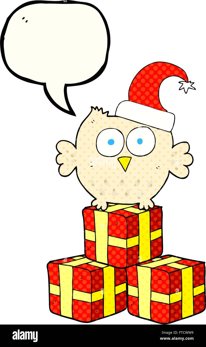freehand drawn comic book speech bubble cartoon little owl wearing ...