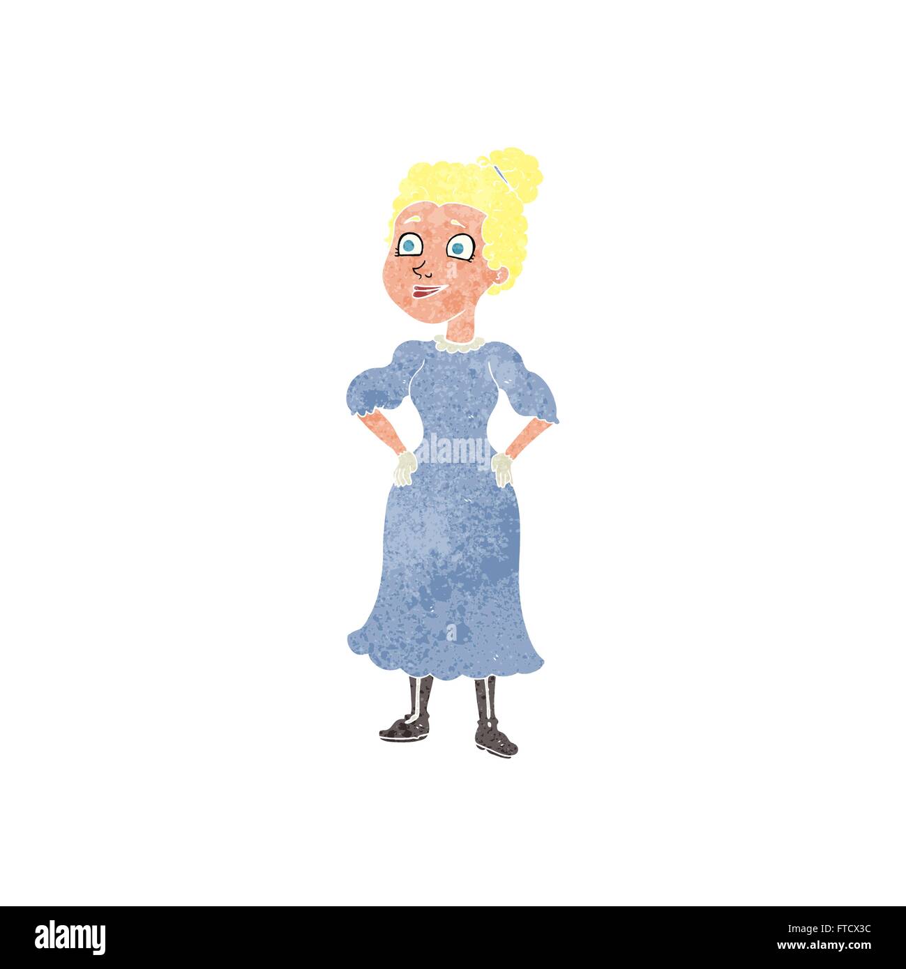 freehand retro cartoon victorian woman in dress Stock Vector Image