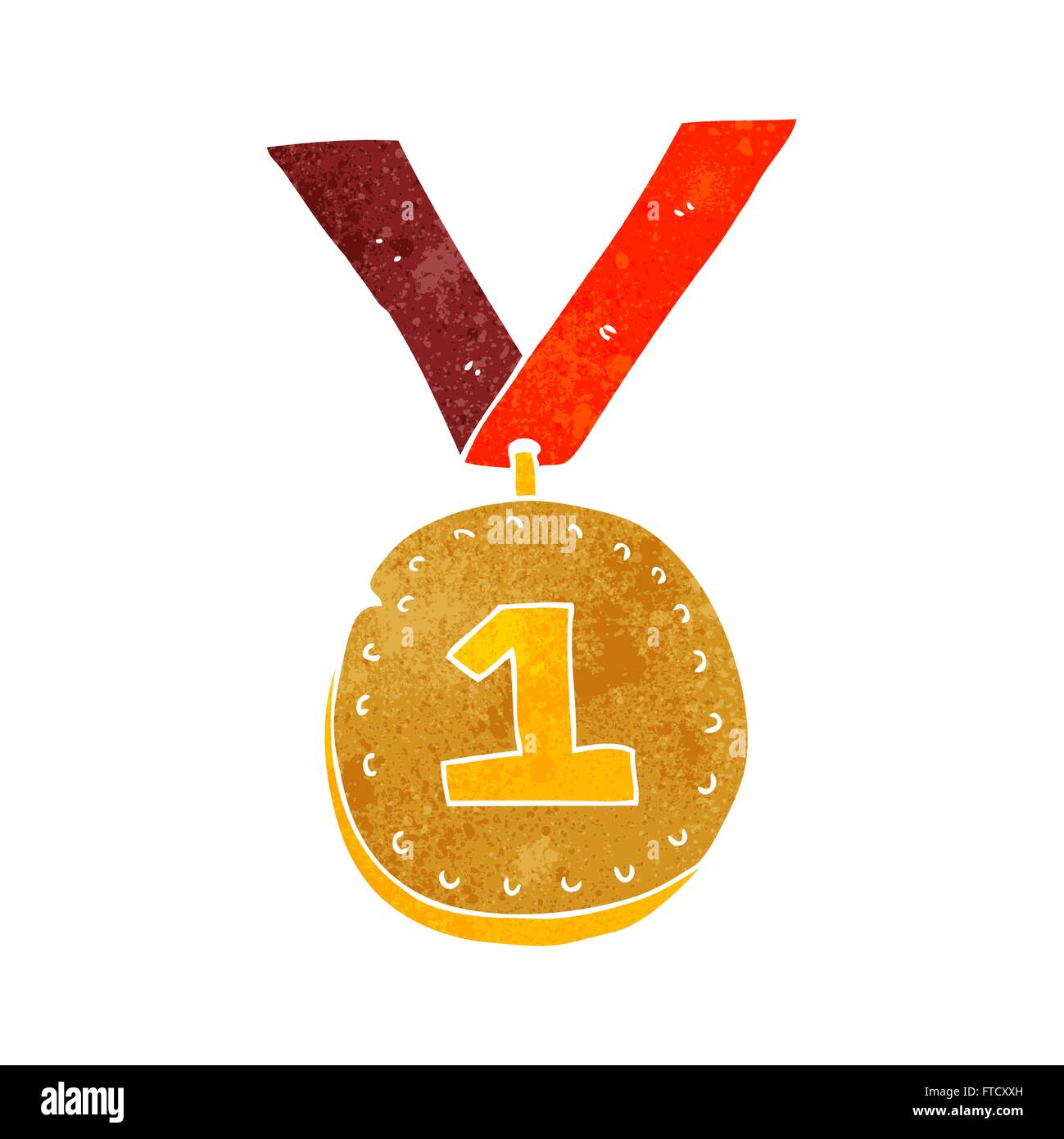 freehand retro cartoon first place medal Stock Vector