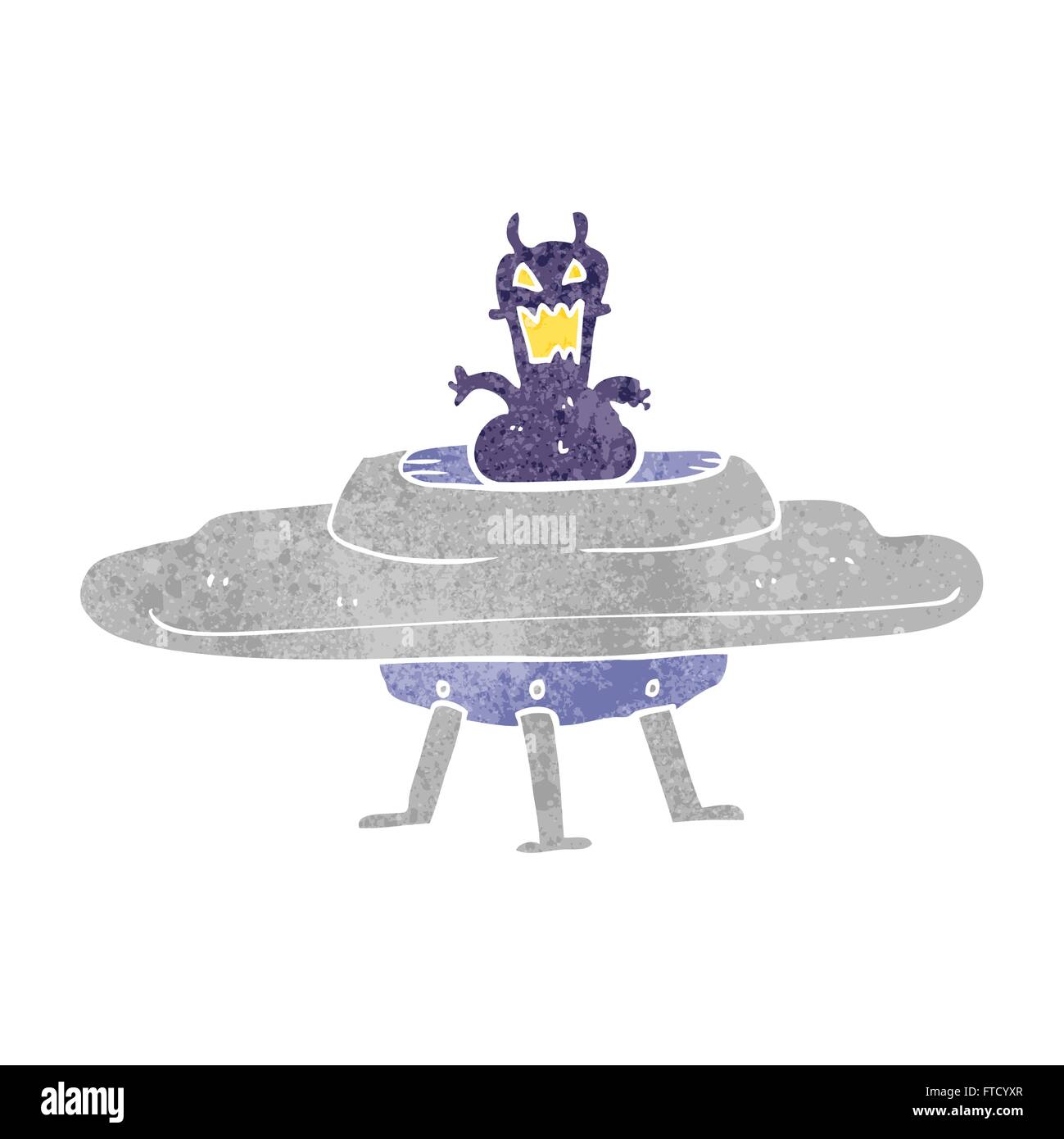 freehand retro cartoon alien in flying saucer Stock Vector Image & Art ...