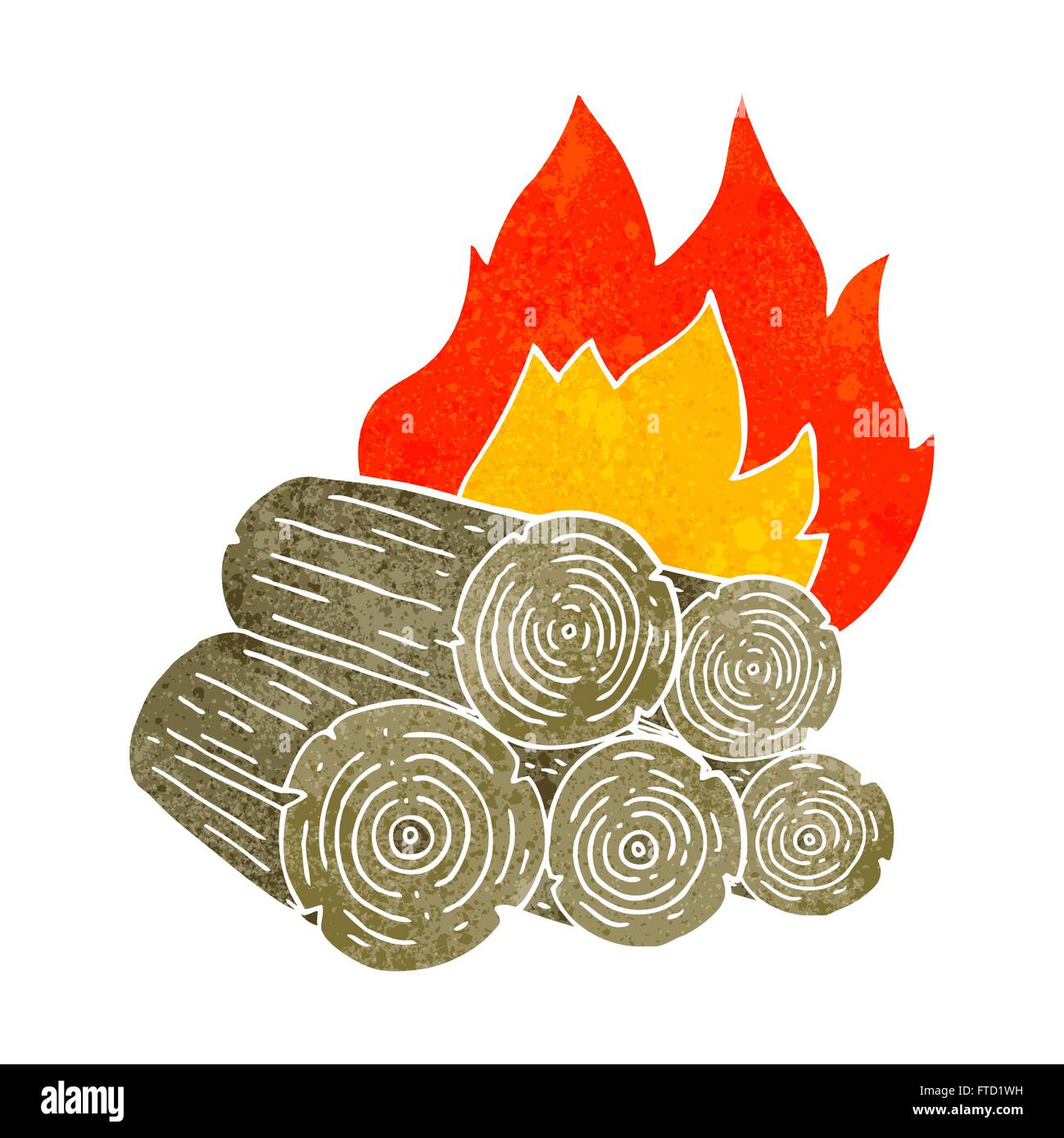 freehand retro cartoon burning logs Stock Vector