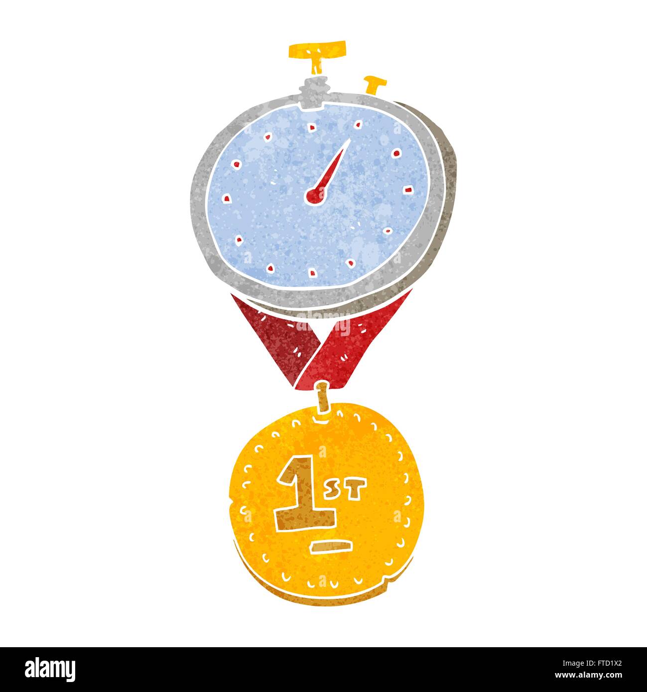freehand retro cartoon stopwatch and medal Stock Vector