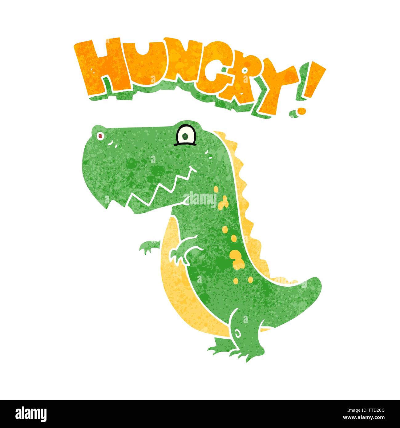 freehand retro cartoon hungry dinosaur Stock Vector