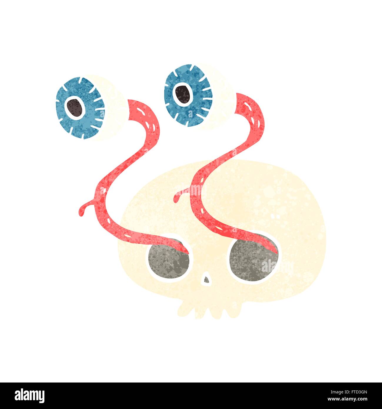 gross freehand drawn retro cartoon skull with eyeballs Stock Vector