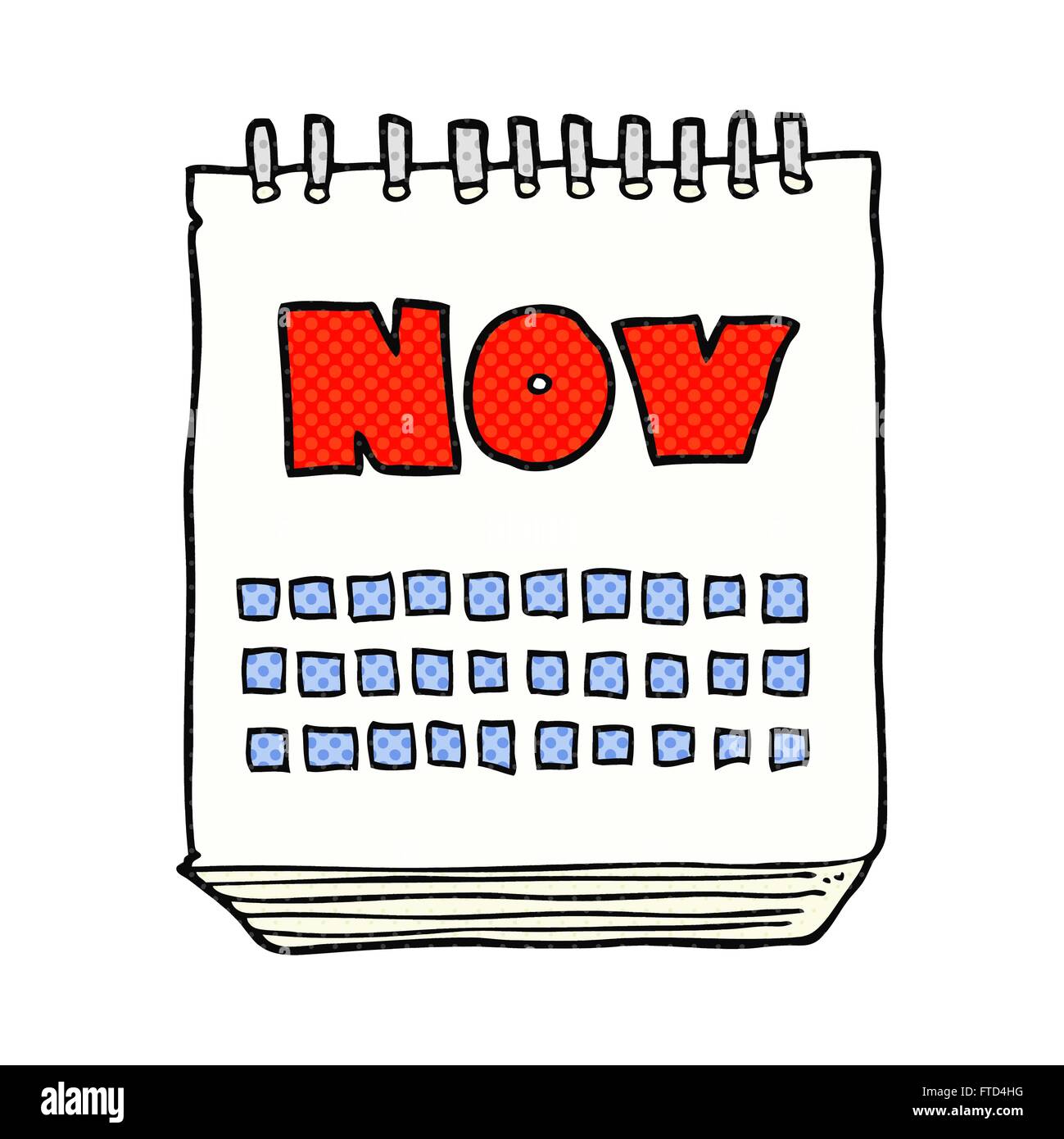 freehand drawn cartoon calendar showing month of November Stock Vector